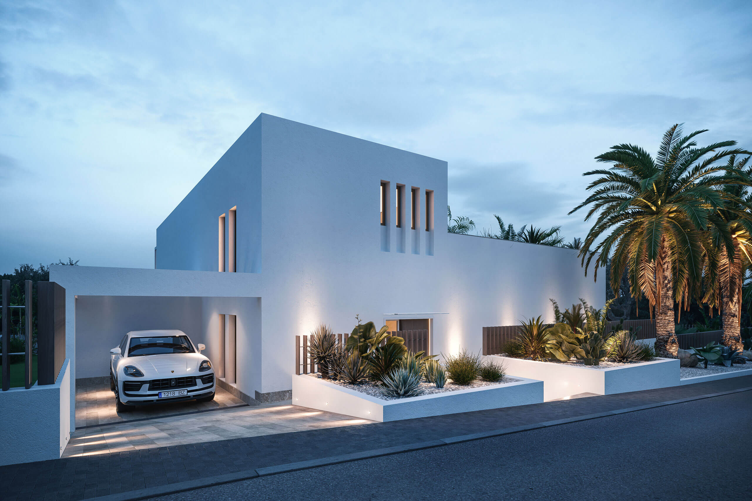 Ein weißes Haus mit einem vor ihm geparkten Auto. Bild von der Website von 12.18 Investment Managem